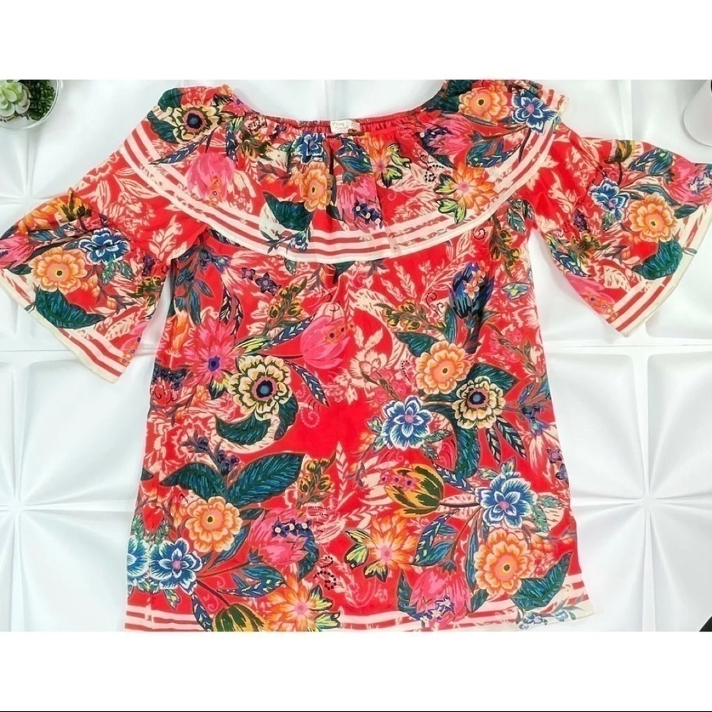 Flying Tomato Sz 2X Hawaiian Tropical Floral Print Off Shoulder Ruffled Dress
